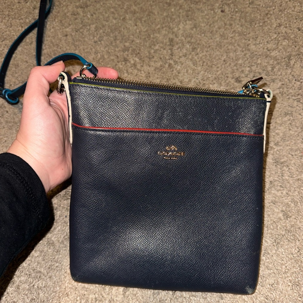 Coach Dark Blue Crossbody Bag with Red Accent